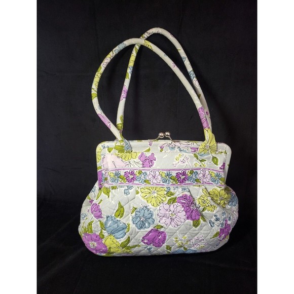 Vera Bradley Tote Bag WATERCOLOR Gray Floral Zip Shoulder RETIRED All Over Print - Picture 2 of 10